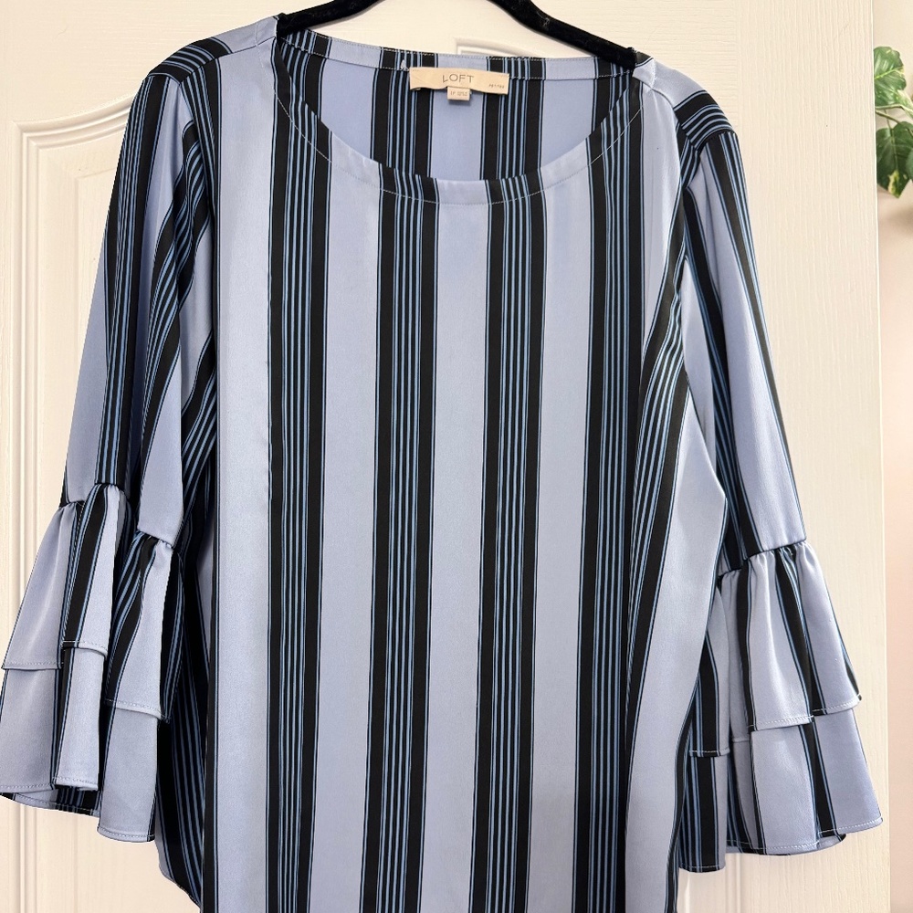 Closet clean out …Periwinkle and dark blue striped blouse